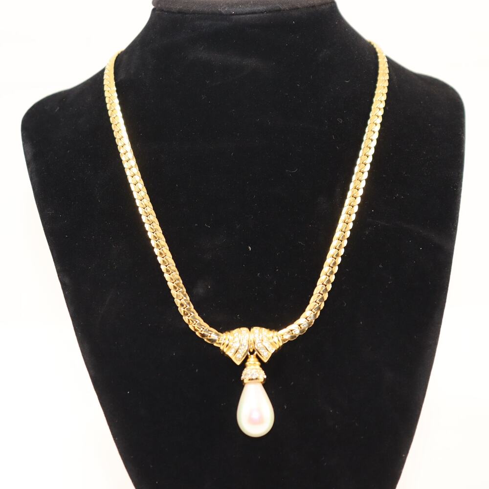 Vintage Christian‎ Dior Gold Necklace Pearl Drop